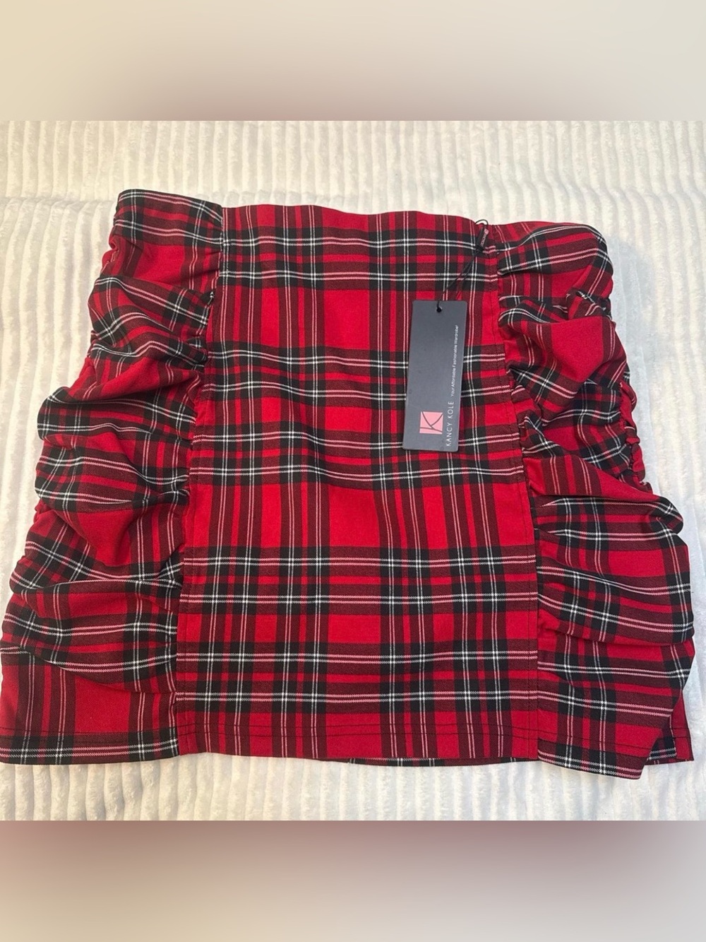 Kancy Kole Red Tartan Ruched Mini Skirt NWT